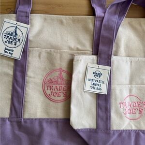 Trader Joe's Viral Purple Pastel Canvas Tote & Mini Tote Bag Set